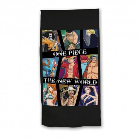 Serviette en microfibre One Piece avec personnages et texte 'The New World'