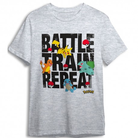 Camiseta cinza infantil com personagens de Pokémon
