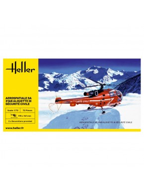 Maquette d'hélicoptère Alouette III Sécurité Civile à l'échelle 1/72 par Heller