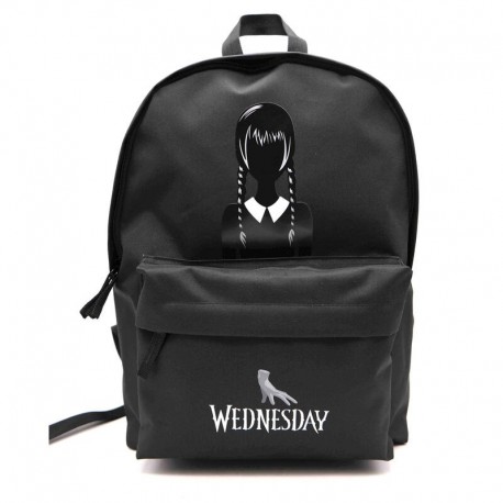 Mochila negra Wednesday con logo y compartimento para portátil