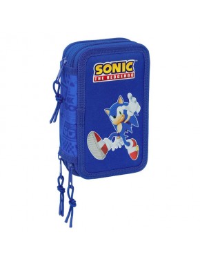Plumier azul triple de Sonic the Hedgehog con 37 piezas.