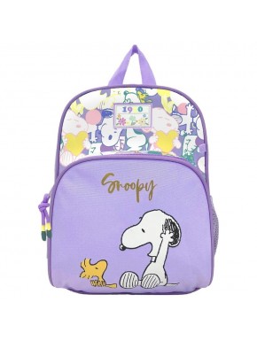 Mochila lilás Snoopy com bolso lateral