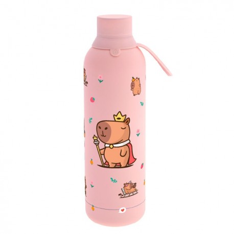 Garrafa térmica rosa com design de capivara da Aurea