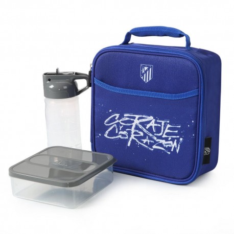 Bolsa de alimentos Atlético de Madrid com tupperware e garrafa