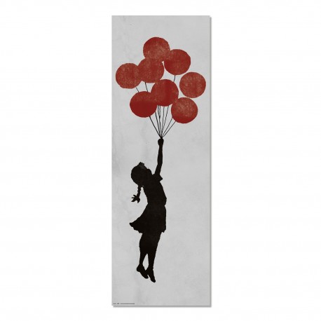 Poster de puerta Brandalised con niña flotando y globos rojos