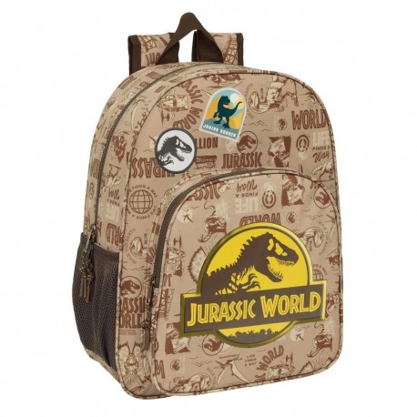 Mochila Jurassic World marrom com logotipo amarelo