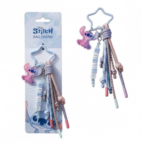 Chaveiro Stitch azul com cordões e estrela