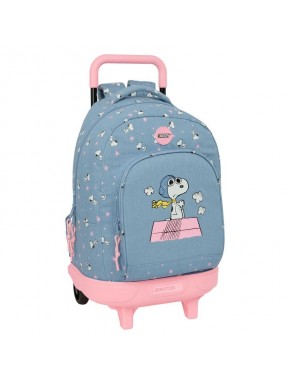 Chariot Snoopy Peanuts bleu et rose avec sac à dos amovible