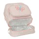 Mochila infantil rosa com design de borboleta e compartimento térmico