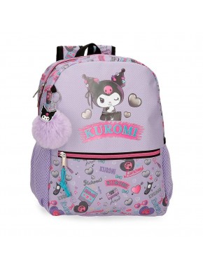 Mochila lilás Kuromi com pompom e design Hello Kitty