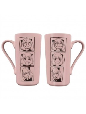 Taza rosa de Spy x Family con expresiones de personaje