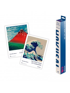 Dois mini posters Hokusai com caixa de embalagem