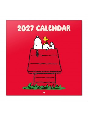 Calendrier mural 2027 avec Snoopy sur fond rouge
