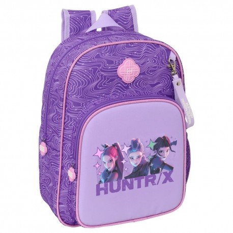 Mochila roxa Kpop Demon Hunters com personagens