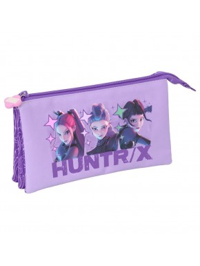 Portatodo triple morado Kpop Demon Hunters con diseño de personajes