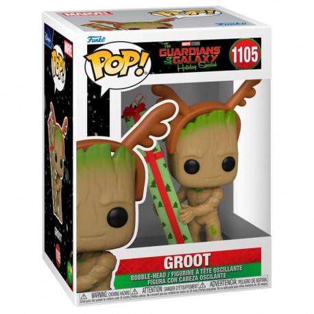 Figura Funko POP de Groot como reno con regalo