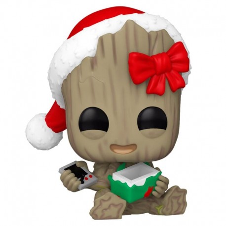 Figura Funko POP de Groot con gorro navideño y regalo