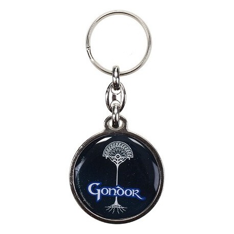 Llavero redondo de Gondor con árbol blanco sobre fondo negro