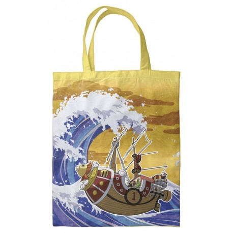 Bolsa de tela amarilla de One Piece con ola y barco