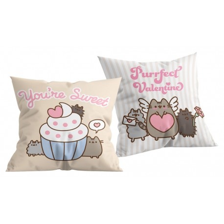 Almohada Pusheen con mensaje You're Sweet y cupcake