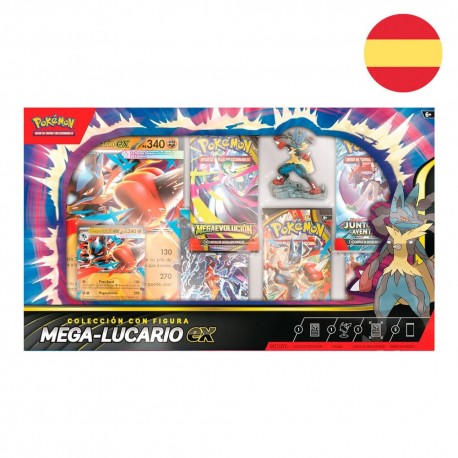 Blister cartas Mega Lucario EX TCG con figura y sobres