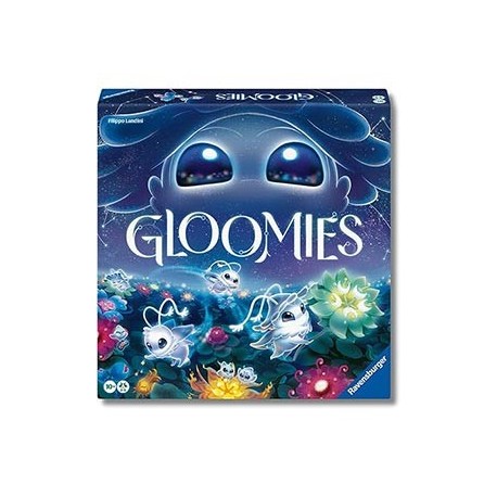 Caixa e conteúdo do jogo de tabuleiro Gloomies