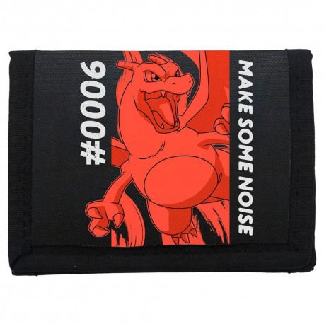 Carteira Charizard Pokémon preta com design vermelho
