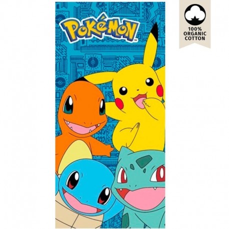 Toalha Pokémon com Pikachu, Charmander, Squirtle e Bulbasaur