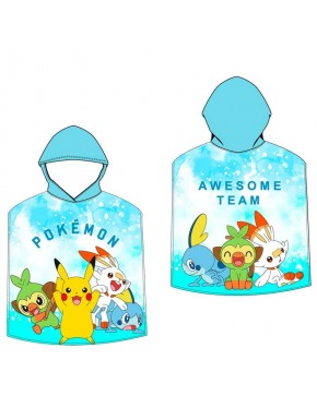 Poncho toalla Pokémon con Pikachu y amigos en fondo azul
