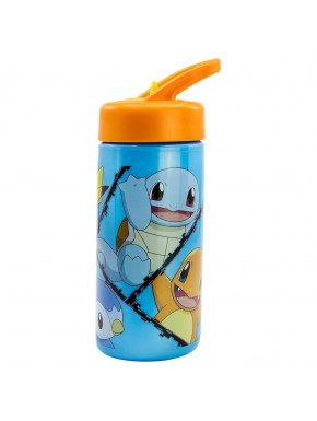 Botella Pokemon azul con tapa naranja y personajes