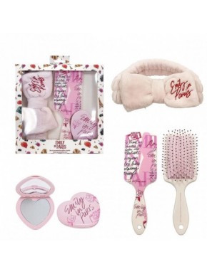 Coffret de soin personnel rose Emily in Paris avec bandeau, miroir et brosse