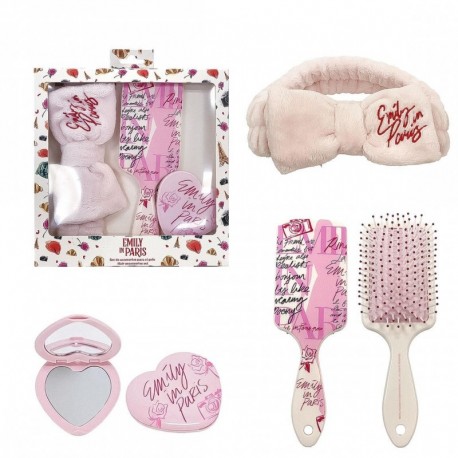 Coffret de soin personnel rose Emily in Paris avec bandeau, miroir et brosse