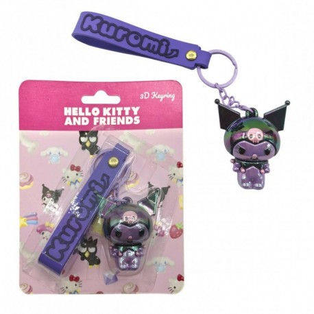 Chaveiro 3D Hello Kitty Kuromi em PVC preto