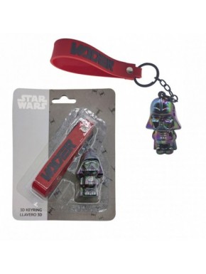 Porte-clés 3D Dark Vador PVC noir avec sangle rouge