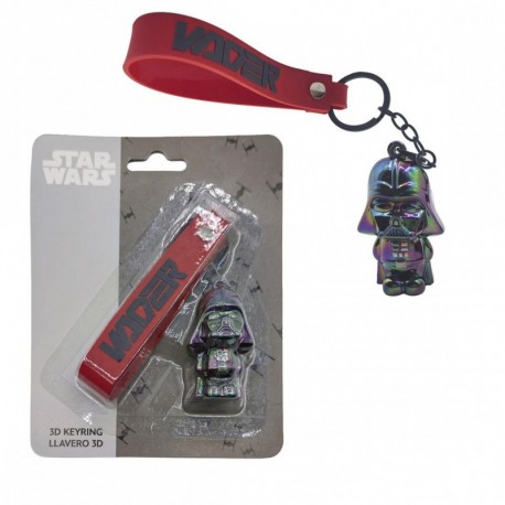 Porte-clés 3D Dark Vador PVC noir avec sangle rouge