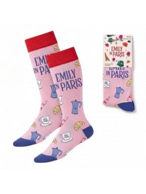 Meias rosas Emily in Paris com designs icônicos