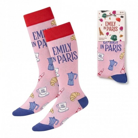Chaussettes roses Emily in Paris avec designs emblématiques