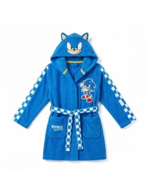 Peignoir bleu Sonic avec capuche et design à carreaux