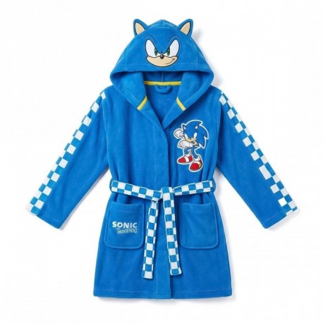 Batín azul de Sonic con capucha y diseño a cuadros