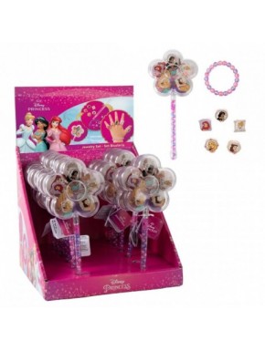 Set de bisutería de Princesas Disney con anillos y pulseras en acrílico.