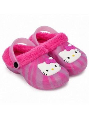 Chinelos casa Hello Kitty rosa com forro de lã