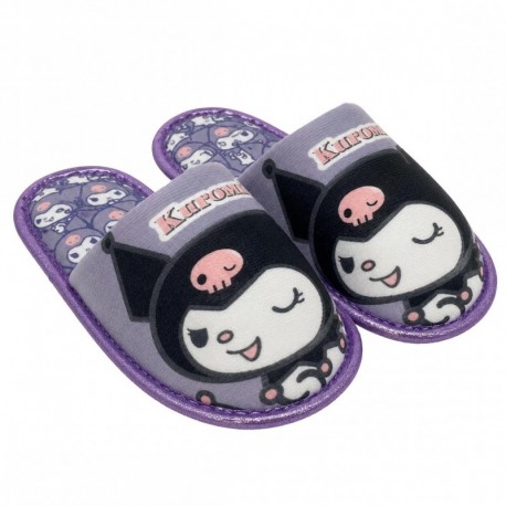 Pantufas de casa Hello Kitty Kuromi roxas e pretas