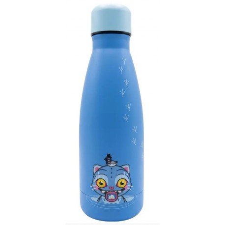 Botella azul con personaje de gato de KPop Demon Hunters