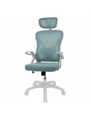 Vue frontale de la chaise gaming Drift DRAIR35 en blanc et turquoise