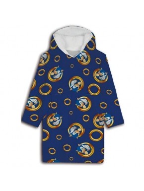 Roupão moleton infantil Sonic the Hedgehog azul com capuz