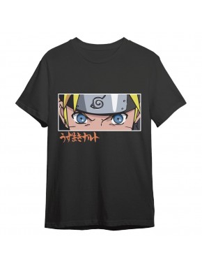Camiseta preta com design dos olhos de Naruto