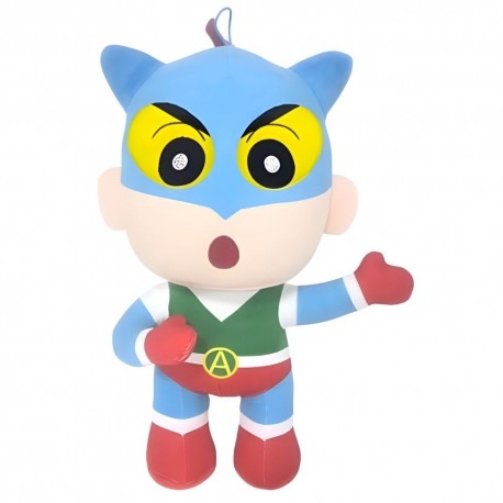 Peluche Superhéroe Shin Chan con traje azul y capa roja