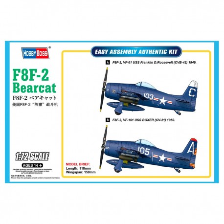 Caixa da maquete F8F-2 Bearcat em escala 1/72 da Hobby Boss