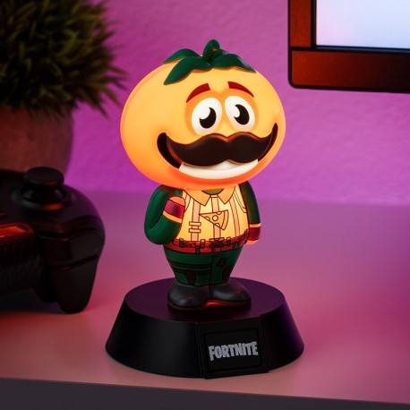 Lámpara Fortnite Icon Tomatohead en un escritorio gamer