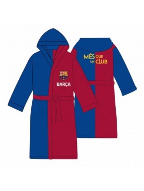 Roupão azul e grená do FC Barcelona com escudo e lema